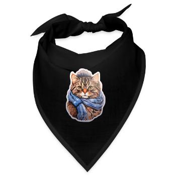Winterkatze mit Schal - Bandana Dreieckstuch - Schwarz - Vorne