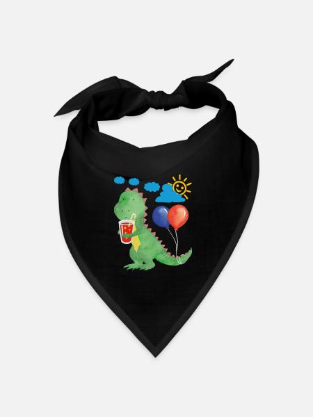 Kleiner Dino mit Erfrischung und Luftballons - Bandana Dreieckstuch - Schwarz