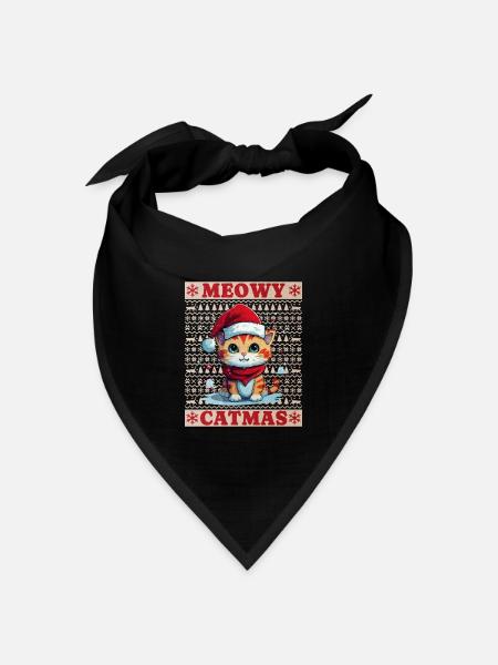 Katze Weihnachten Merry Meowy Catmas Ugly Süß - Bandana Dreieckstuch - Schwarz