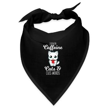Katzen - Kaffee - Fluchen - Geschenk - Bandana Dreieckstuch - Schwarz - Vorne
