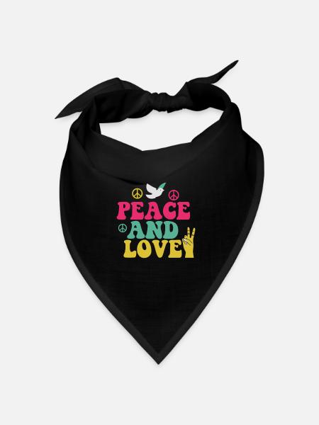 Hippie Peace and Love Flower Power 70er Jahre - Bandana Dreieckstuch - Schwarz