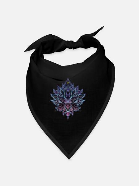 Indische Blume mit Ornamenten und Om Symbol - Bandana Dreieckstuch - Schwarz