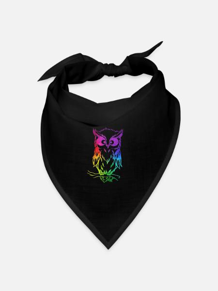 Süße Bunte Eule - Bandana Dreieckstuch - Schwarz