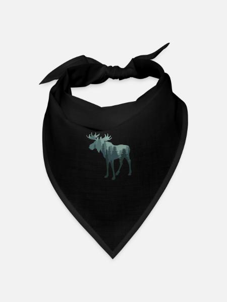 Elch - Silhouette mit grünem Wald / Tannen - Bandana Dreieckstuch - Schwarz