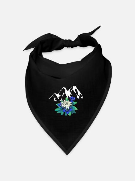 Gebirge Berge Tirol Edelweiß Enzian Natur Wandern - Bandana Dreieckstuch - Schwarz