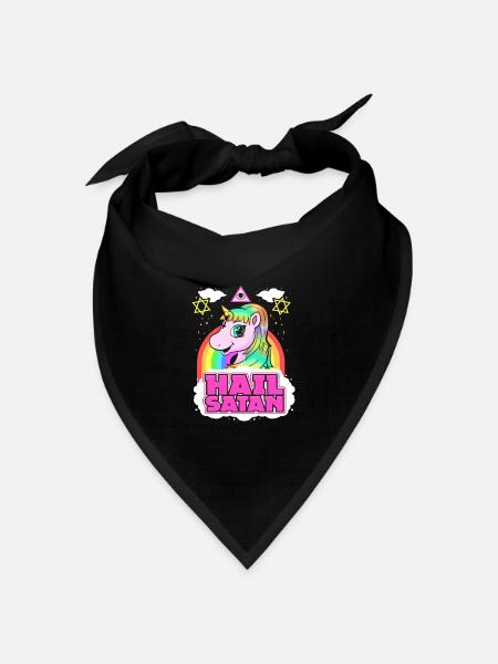 Hail Satan Einhorn - Death Metal Regenbogen Design - Bandana Dreieckstuch - Schwarz