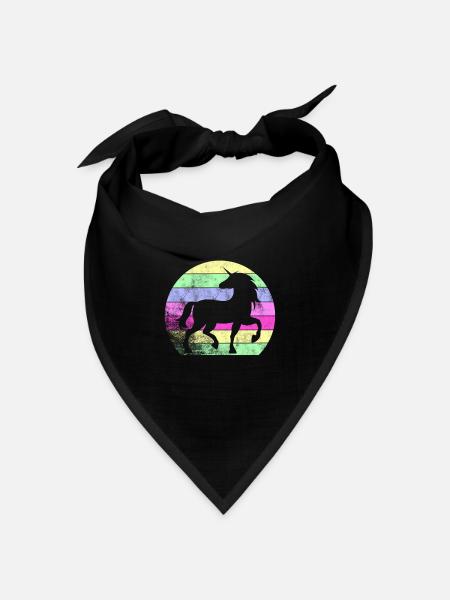 Retro Einhorn Fabelwesen Regenbogen - Bandana Dreieckstuch - Schwarz