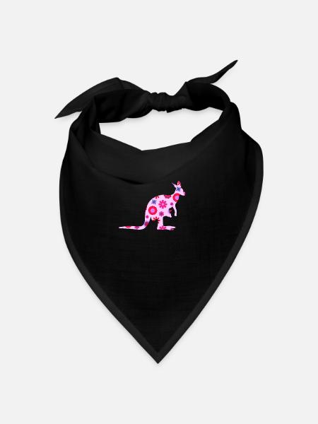 Bunte Känguru-Silouhette Blumen Print Tierfreund - Bandana Dreieckstuch - Schwarz