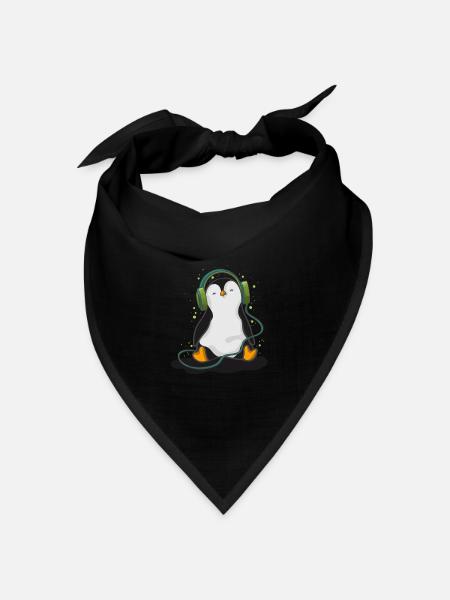 Pinguin hört Musik - Bandana Dreieckstuch - Schwarz