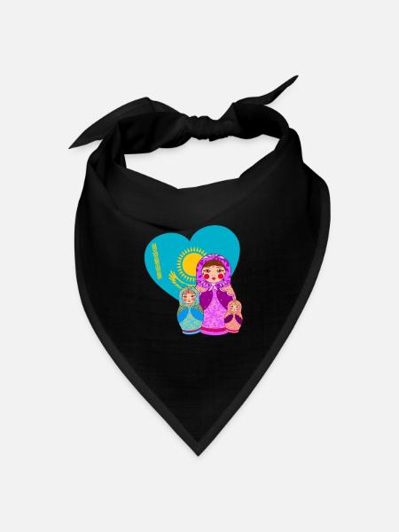 Babuschka Matrjoschka Design mit Kasachstan Flagge - Bandana Dreieckstuch - Schwarz