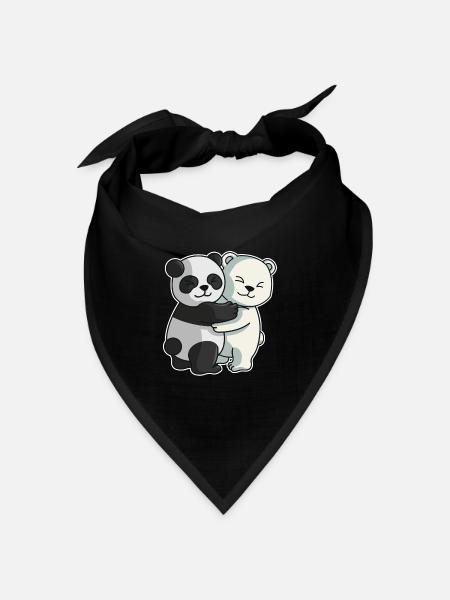 Panda Eisbär Liebe niedliche Tiere knuddeln - Bandana Dreieckstuch - Schwarz