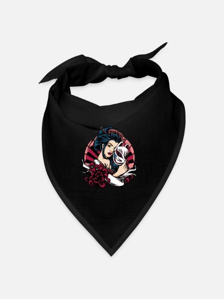 Anime Geisha Kimono Kitsune Mask Yokai Aesthetic - Bandana Dreieckstuch - Schwarz