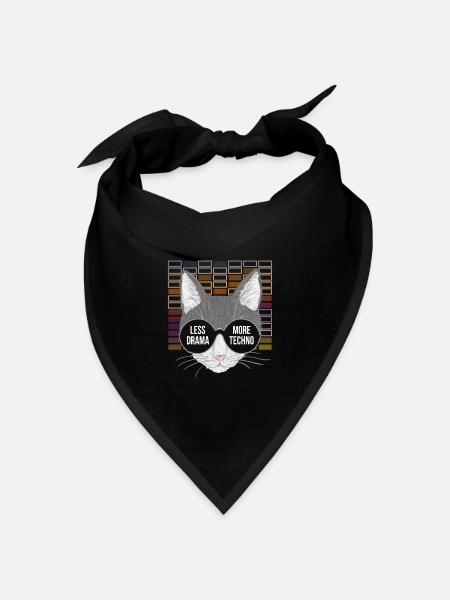 Weniger Drama Mehr Techno-Musik und Katzen - Bandana Dreieckstuch - Schwarz
