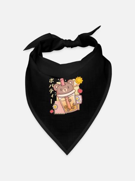 Bär Boba Tea Kawaii - Bandana Dreieckstuch - Schwarz