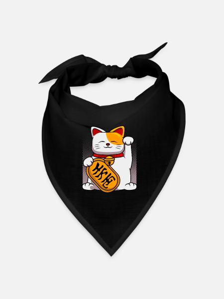 Japan Winkekatze Winken Katzen Katzenbesitzer - Bandana Dreieckstuch - Schwarz