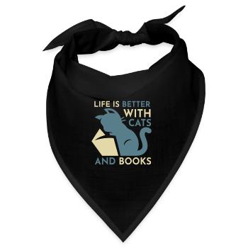 Life Is Better with Cats And Books - Cat Book - Bandana Dreieckstuch - Schwarz - Vorne