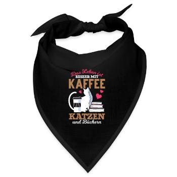 Katze Bücher Kaffee Kaffeetrinker - Bandana Dreieckstuch - Schwarz - Vorne