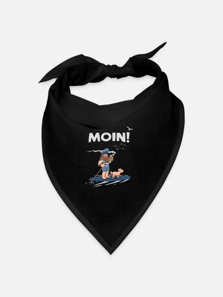 Moin Digga Spruch mit Möwe Kapitän und Meer - Bandana Dreieckstuch - Schwarz