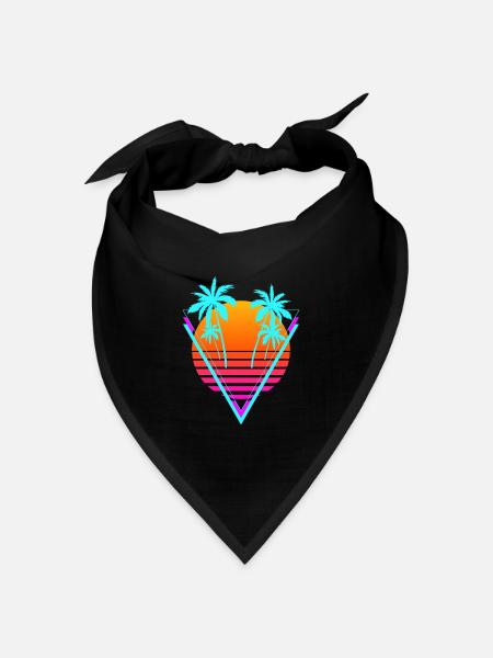 Vaporwave Ästhetische Retro-Sonnenuntergang Palme - Bandana Dreieckstuch - Schwarz