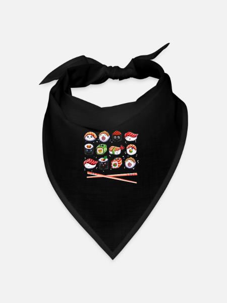 Japanische Sushi Kawaii Aisa Küche Reis Fisch - Bandana Dreieckstuch - Schwarz