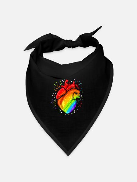 Colorful Real Heart LGBTQ GAY Lesbian Pride Month - Bandana Dreieckstuch - Schwarz