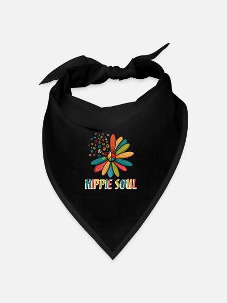 Frieden Liebe Glückliche Seele Blumen - Bandana Dreieckstuch - Schwarz