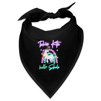 Tschüss Kita! hallo Schule Regenbogen Einhorn - Bandana Dreieckstuch - Schwarz - Vorne