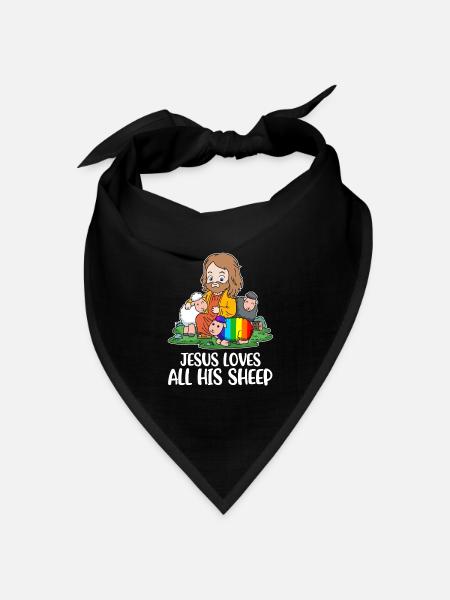 Jesus Loves All His Sheep Schaf Geschenk - Bandana Dreieckstuch - Schwarz