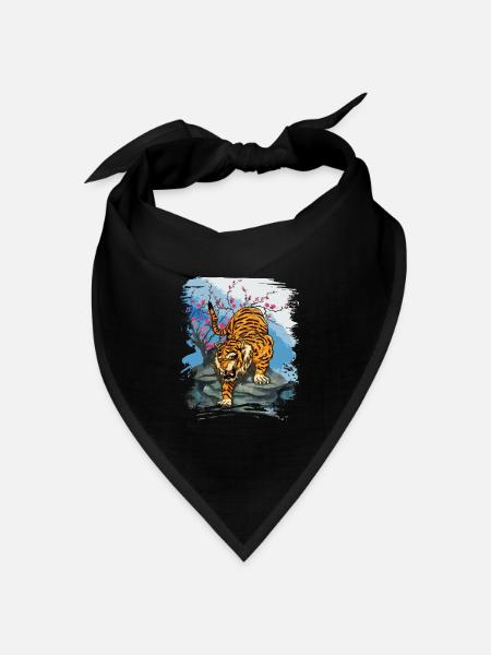 Japan Tiger Kirschblüte Japanische Kunst - Bandana Dreieckstuch - Schwarz