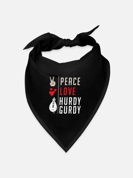 Peace Love Hurdy Gurdy Music Instrument - Bandana Dreieckstuch - Schwarz