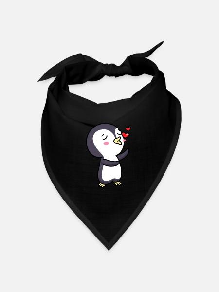 Pinguin Chibi Kawaii Küsse Verliebt Emoticon - Bandana Dreieckstuch - Schwarz