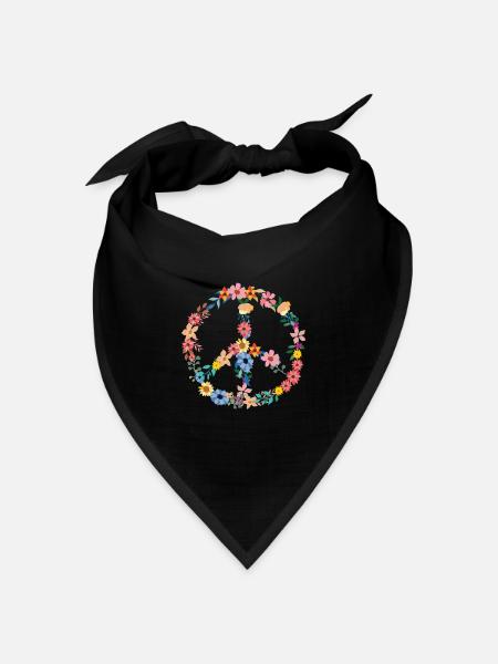 Peace Peacezeichen Flower Power Hippie Blumen bunt - Bandana Dreieckstuch - Schwarz