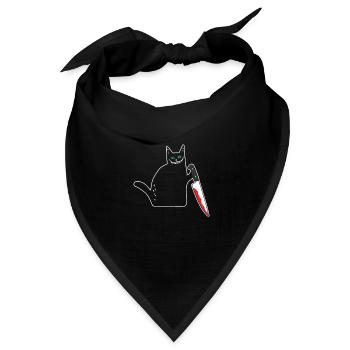 Lustige schwarze Katze mit Messer - Bandana Dreieckstuch - Schwarz - Vorne