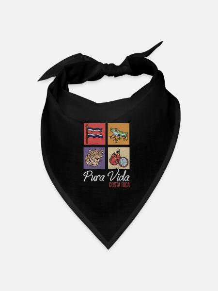 Pura Vida Costa Rica Tropischer Frosch & Leopard - Bandana Dreieckstuch - Schwarz