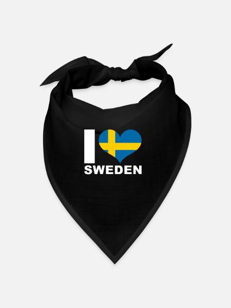 Ich liebe Schweden Herz Flagge Schweden - Bandana Dreieckstuch - Schwarz