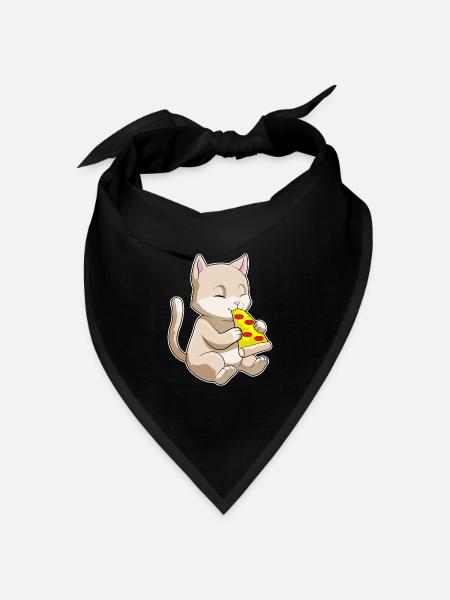 Katze Pizza - Bandana Dreieckstuch - Schwarz