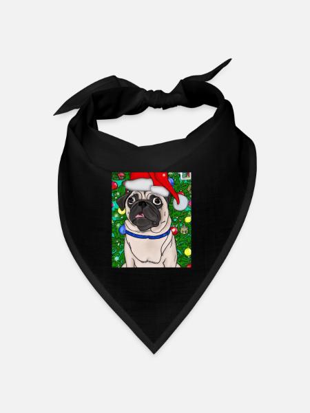 Mops Mit Weihnachtsmütze Weihnachten Hundebesitzer - Bandana Dreieckstuch - Schwarz