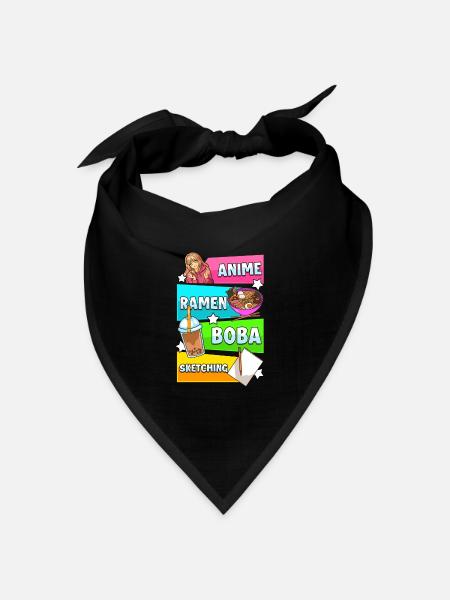 Anime Ramen Te Boba und Manga Zeichnungen Japan - Bandana Dreieckstuch - Schwarz