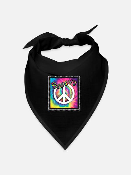 Hippie Peace Groovy Flowerpower Boho Woodstock - Bandana Dreieckstuch - Schwarz