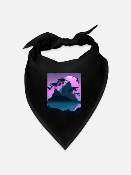 Vaporwave Aesthetic Tropische Insel Palmen - Bandana Dreieckstuch - Schwarz