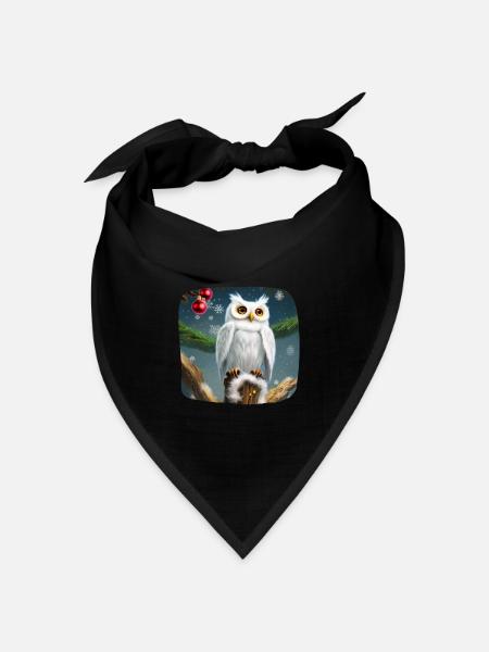 Weihnachtsmotiv Schneeeule - Bandana Dreieckstuch - Schwarz