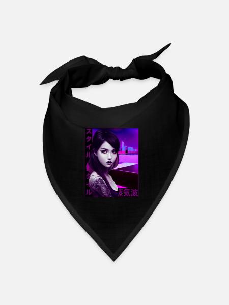 Japanische Dampfwelle Anime Gothic Girl Tattoo wei - Bandana Dreieckstuch - Schwarz