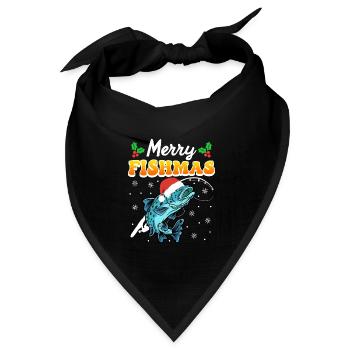 Merry Fishmas Angler Weihnachten Angel - Bandana Dreieckstuch - Schwarz - Vorne