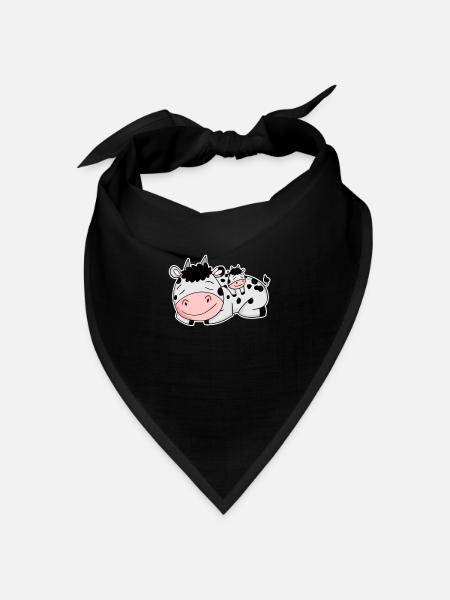 Kuh mit Baby Kuh - Bandana Dreieckstuch - Schwarz