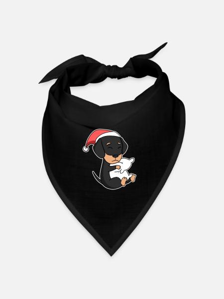 Dackel Hund Weihnachten Schlafen Müde - Bandana Dreieckstuch - Schwarz