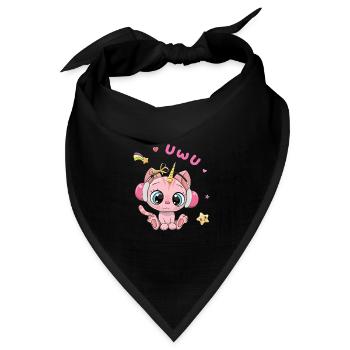 Uwu Katze Kawaii Süß Japan Anime - Bandana Dreieckstuch - Schwarz - Vorne