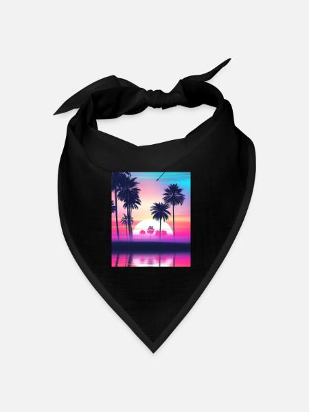 Vaporwave Sun Synthwave Sunset Palmen - Bandana Dreieckstuch - Schwarz