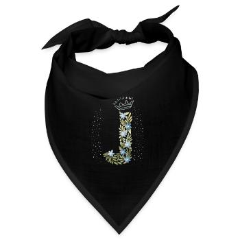 Monogramm Buchstabe J mit Krone, florales Ornament - Bandana Dreieckstuch - Schwarz - Vorne