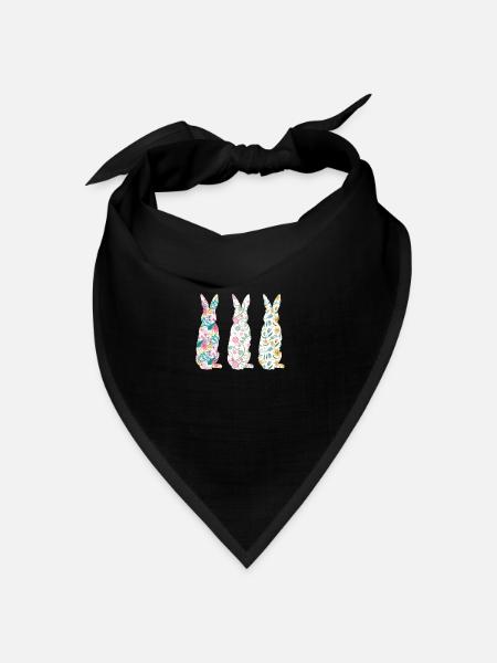 Easter Three Bunnies Rabbit Flower - Bandana Dreieckstuch - Schwarz