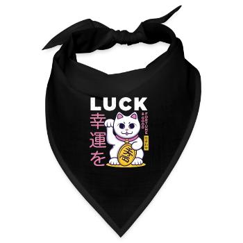 Glückskatze Viel Glück - Bandana Dreieckstuch - Schwarz - Vorne